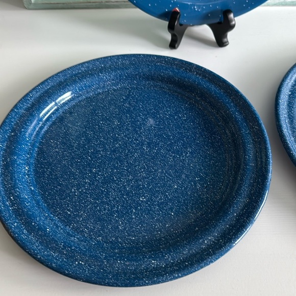Bundle Blue Speckled Enamelware Dinner Plates (2) and A Soup Bowl Cinso & Tres - Picture 3 of 10